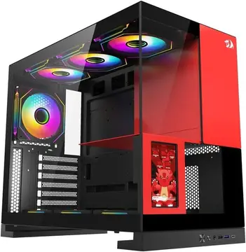 gabinete gamer redragon eternal pro preta e vermelha sem fans com tela lcd
