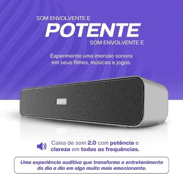 Caixa De Som Potente Pc Notebook Computador Smart Tv Design Metálico Pôtencia Sonora Subwoofer Alto