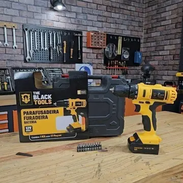 Furadeira Parafusadeira Sem Fio A Bateria Tb-12e 12v 3/8 10mm Com Maleta E Acessórios The Black Tools