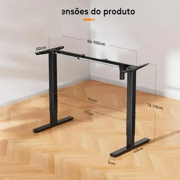 Estrutura de Mesa Elétrica Ajustável para Trabalho em Pé e Sentado – 3 Configurações de Memória