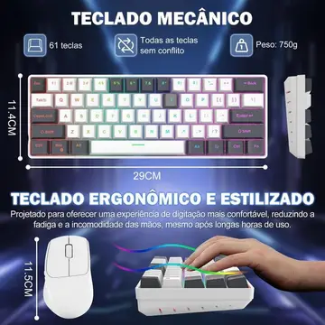 Hivento Teclado Mecânico, 2.4GHz/USB-C/BT5.0, Teclado Sem Fio Hot-Swappable com Botões, Bateria 4000mAh, Teclas PBT, Interruptores Vermelhos