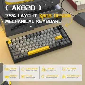 ⌨️ Teclado Mecânico Sem Fio Ajazz AK820 Pro com RGB e Hot Swap