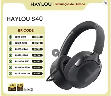 Headphone Haylou S40 Anc com Cancelamento de Ruído de 50dB, Áudio Espacial 3D Bluetooth 6.0