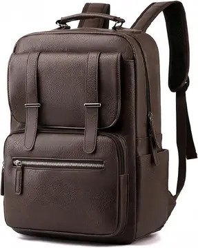 Mochila de Couro Sintético para Adulto, Cabe Notebook de 15,6 Polegadas