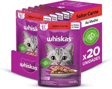 ração para gatos whiskas ração úmida para gatos adultos carne ao molho sachê pack 20 unidades 85 g