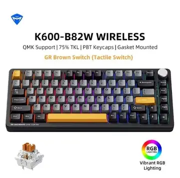 Teclado Mecanico Sem Fio Machenike K600-B82w, Rgb, Teclas Pbt, Tri-mode