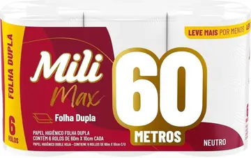 higiene mili papel higienico folha dupla max neutro picotado e texturizado 6 rolos 60m