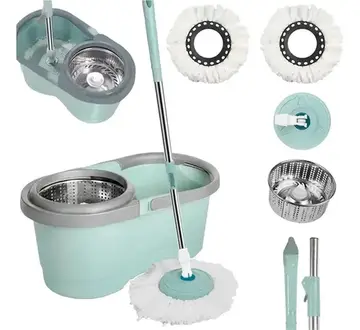 utilidades domésticas mop giratório 13l rodinhas esfregão 130cm cesto inox c refil verde