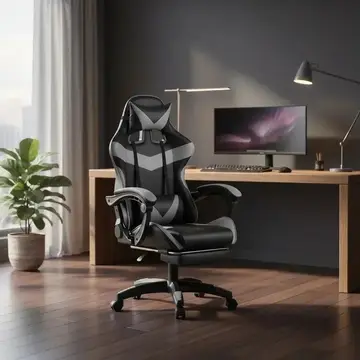 🛒Cadeira De Escritório Gamer Nitro Ergonômica Estofado Couro Sintético Reclinável Altura Ajustável Apoio Para Pés Cor Cinza