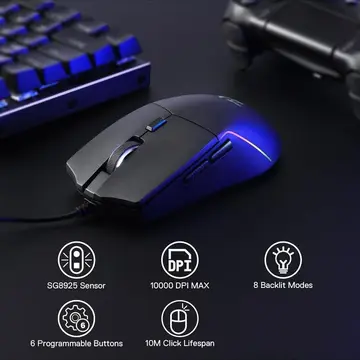 Mouse Gamer Redragon Naga Preto RGB 10000DPI 6 Botões Programáveis 82g M730-RGB