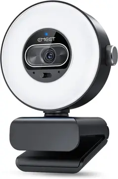 EMEET S600L Webcam 4K para Streaming com Luz de Anel, 4 Modos de Iluminação, Efeito Arco-Íris, Sensor de 1/2", Imagem com IA