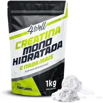 Creatina Monohidratada 1kg em Pó Sem Sabor 4Well | Creatina monohidratada pura 1kg em embalagem grande, laudos laboratoriais de qualidade e 