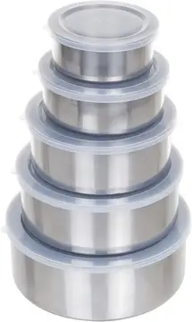 Chef Buddy Conjunto de 5 peças de tigelas de aço inoxidável com tampas, prata
