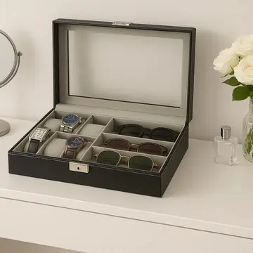 estojo quero case 6 relogios 4 oculos preto