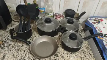jogo de panelas tramontina turim 9 pecas antiaderente preto