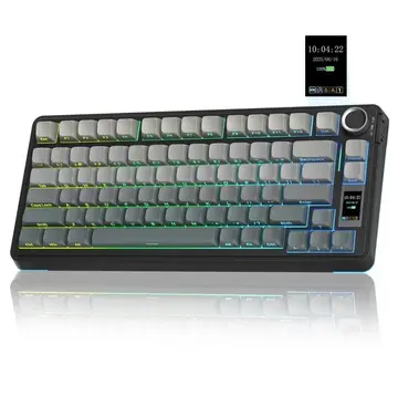 Teclado Mecanico Sem Fio AULA S75Pro 75% com iluminação RGB, tela TFT
