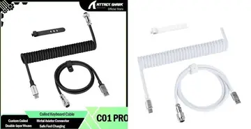Cabo USB C enrolado ATTACK SHARK C01 PRO para teclado gamer, cabo de carregamento trançado personalizado com dupla cobertura para teclado me