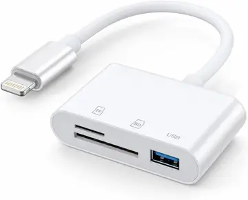 Leitor de Cartão SD TF USB Dual Slot compatível com iPhone e iPad - Sem App, transfere fotos, OTG