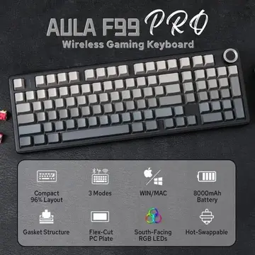 🎮 Teclado Mecânico AULA F99 Pro Tri-mode 8000mAh, Hot Swappable + Knob