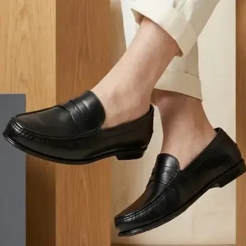 Loafer Penny Masculino Couro Preto Couro Liso Traje Formal 37 a 44