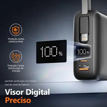 power bank basike 20000mah 22.5w cabos integrados