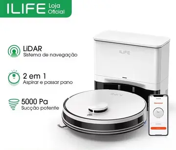 ILIFE A30 Pro Robô Aspirador e Mopa – 5000Pa, Navegação LiDAR, Base com Autoesvaziamento 2,5L, Controle por App, Alexa e Google Assistant, 2
