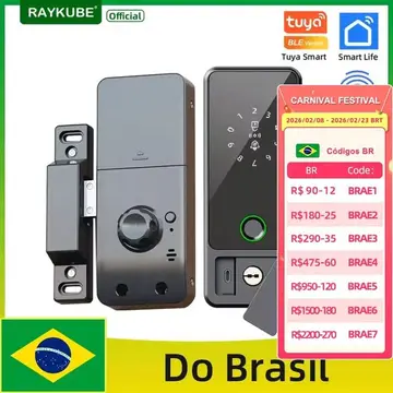 Fechadura Digital Inteligente RAYKUBE Tuya BLE com Biometria, Bluetooth, Controle pelo App Smart Life para Portas de Aço e Madeira