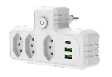 Extensão Tomada, Régua Tomada, Régua de Energia, Adaptador Tomada, 3 Tomadas, 2 Interfaces USB, 1 Porta USB Tipo-C Branco
