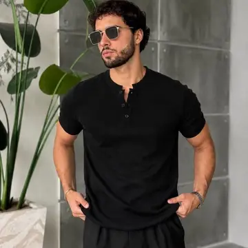 camiseta anistia henley masculina fit algodao premium
