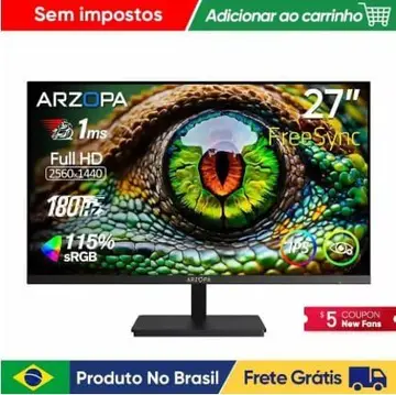 Novo Monitor ARZOPA de 27 Polegadas, Monitor de Jogos 180Hz QHD 2K para PC, 2560 1440, Fast IPS, com Type-C, Modo Samsung DeX, FreeS
