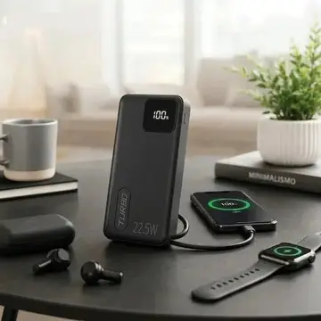 Power Bank 10000mAh Turbo 22,5W PD USB-C 4 Portas Display Digital - Brasiliana Tech