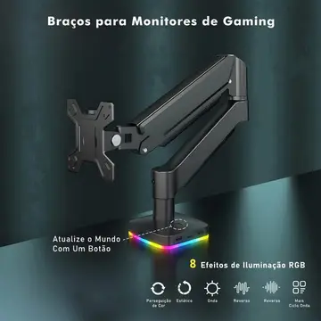 Braço Articulado Monitor RGB - 8 efeitos de iluminação 17" - 34" Polegadas - Com hub integrado.