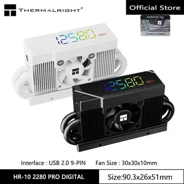 HR10 Dissipador SSD NVME Thermalright HR-10 2280 PRO Display Digital RGB preto branco HR 10 com ventilador de controle de temperatura