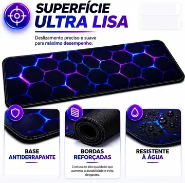 Mouse Pad Gamer Grande Profissional Extra 80x30 cm Bordas Costuradas Base Antiderrapante