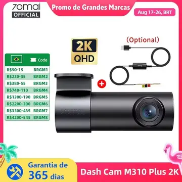 Câmera Veicular 70mai M310 Plus 2K | 1440p | Super Night Vision | Abertura F1.55 | Wi-Fi | Controle por Voz | Monitoramento 24h