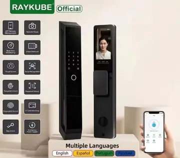 Fechadura Inteligente RAYKUBE P20 TTLock – Reconhecimento Facial 3D + Veias da Palma | Wi-Fi | Biometria | Interfone com Vídeo | Desbloqueio