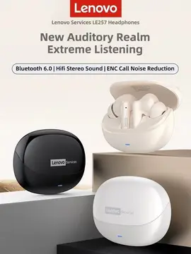 🎮 Fones de Ouvido Lenovo TWS Sem Fio Bluetooth 6.0 com Som HiFi e Redução de Ruído ENC para Chamadas