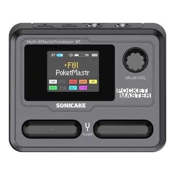 🎮 SONICAKE Pocket Master Amplificador de Guitarra e Baixo com 100+ Efeitos Múltiplos, Controle por APP, Bateria Embutida QME-10