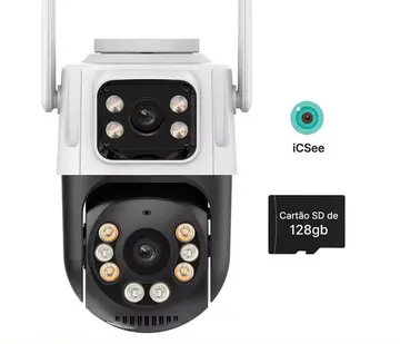 Câmera de Segurança P2 iCSee | Wi-Fi | Lente Dupla | PTZ 360° + Cartão Micro SD 128GB