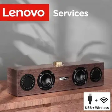 Caixa de Som Lenovo C02 Multimídia Bluetooth, Modo Duplo com Fio/Sem Fio, Design Retrô, Subwoofer, para TV, PC e Celular