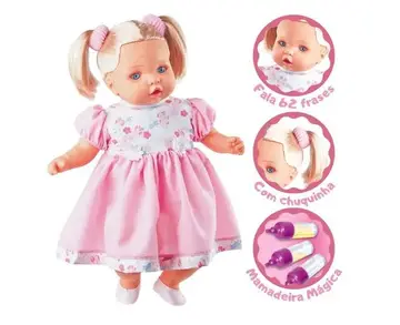 Boneca Angelina Grande Fala 62 Frases Com Mamadeira Mágica Infantil Menina - Milk Brinquedos
