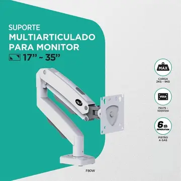 🎯 ELG F80W Suporte Articulado Mesa - Pistão a Gás 17' a 35' - Branco