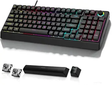 Teclado Mecânico para Jogos com Fio 98 Teclas, 17 Modos de Iluminação RGB, Sem Fantasmas, Compatível com PC, Notebook e Mac