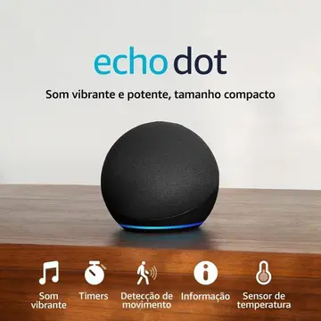 Echo Dot Geração Recente - Smart Speaker Alexa - Som Vibrante - Preto