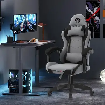 Cadeira Gamer Python Fly em tecido, respirável e ecológica, ângulo ajustável Cinza Escuro