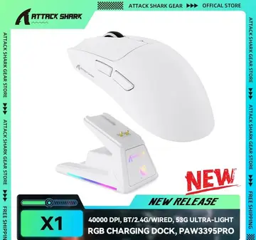 Mouse Gamer Attack Shark x1 Com Dock de Carregamento Touch Screen Trimode, PAW3395PRO