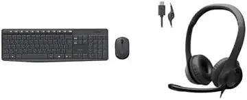 Combo Teclado e Mouse sem fio Logitech MK235 + Headset com fio USB-C Logitech H390 - Preto