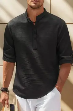Camisa Casual Masculina Gola Padre De Manga Comprida Solta P ao 3XL