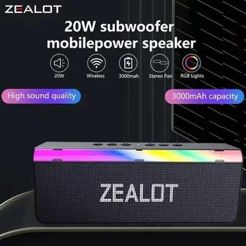 Caixa de Som Bluetooth ZEALOT S72 20W com Graves Potentes, Iluminação RGB, Pareamento Duplo e Bateria de 3000mAh