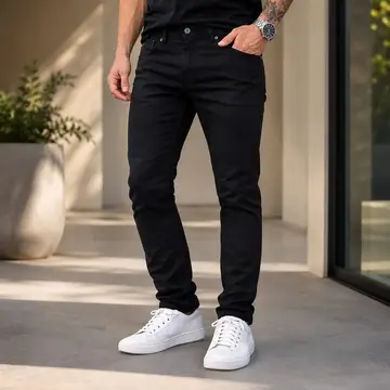 Calca Masculina Skinny Premium Sarja Elastano Confortável Preta 38 ao 48